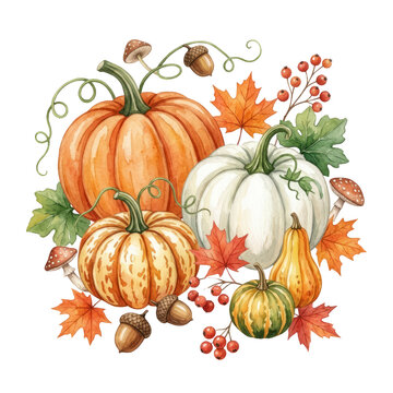 Woodland Autumn Watercolor Pumpkins