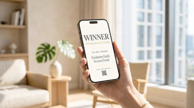 Smartphone screen displaying a winner notification or success message