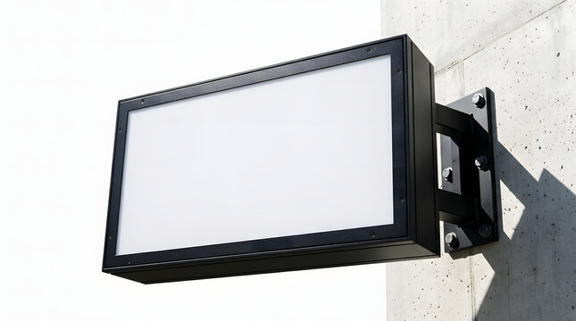 Blank horizontal lightbox mockup on concrete wall, minimalist outdoor sign for logo or brand display