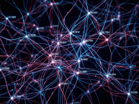 Complex network of interconnected data nodes with numerical values