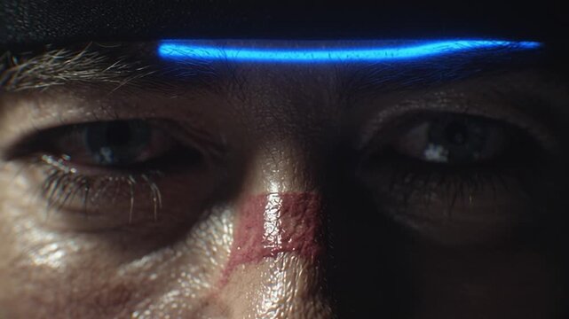Futuristic Human Face Illuminated by Digital Scanning Light