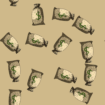 pattern investment money bag hand drawn. currency cash, assets income, profit earnings investment money bag vector sketch illustration