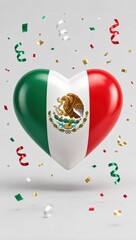 Naklejka premium Mexico flag shape with confetti for mexico independence day celebration.
