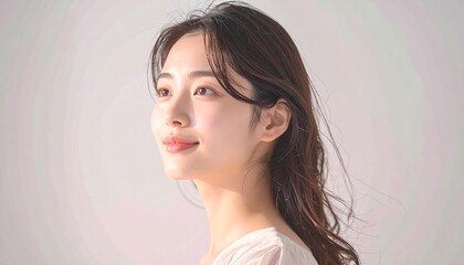 Fototapeta premium 自然な笑顔の日本人女性横顔ポートレート｜Natural skincare lifestyle beauty image