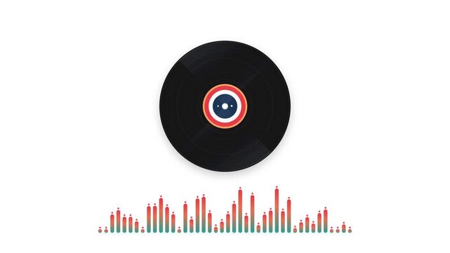 Spinning Vinyl Record with Colorful Audio Waveform Equalizer Animation