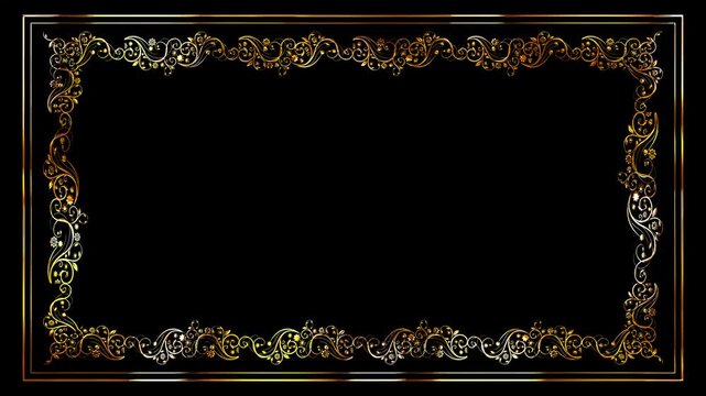 3d animation vintage frame with floral ornament on black background