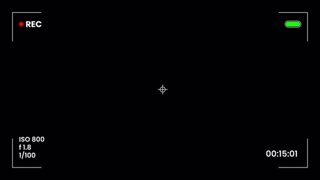 Cinematic camera monitor display interface with exposure settings and focus frame on black background