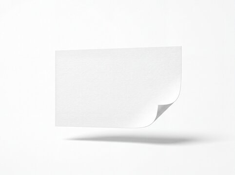 Minimalist white business card mockup, floating blank paper card with curled corner, clean stationery template for branding design