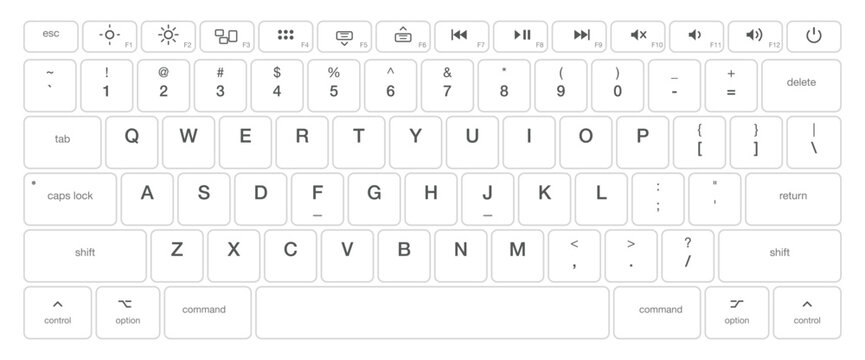 Minimal White Computer Keyboard Layout with Alphabet Keys, Number Row, Function Controls, Navigation Buttons and Clean Modern Hardware Design