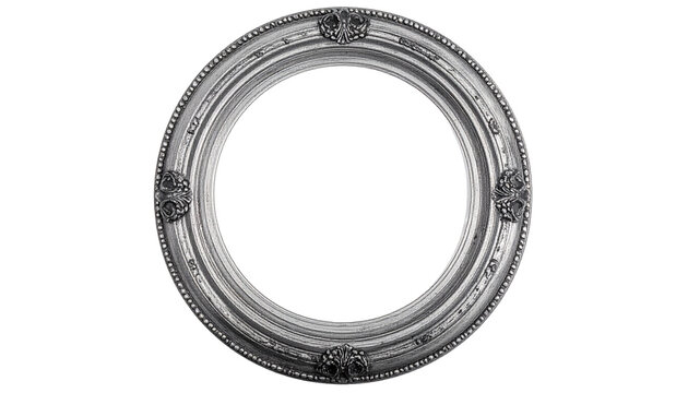 Ornate silver oval frame isolated on white background a classic and elegant design element