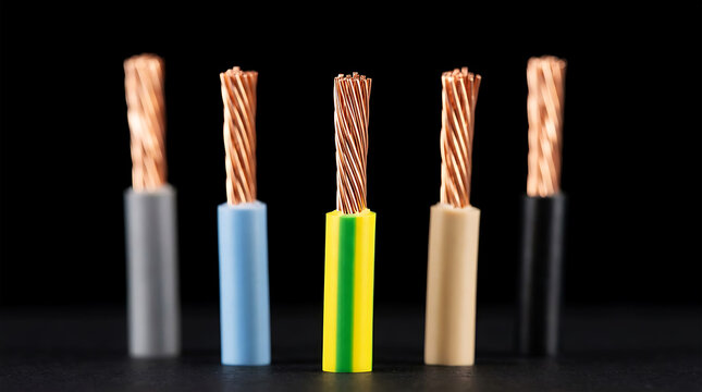 Electrical cables with exposed copper wires, isolated on black