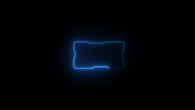 glowing neon blue color square rectangle picture frame icon animation display neon box footage shape round seamless border retro movement on black background