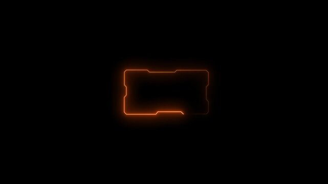 glowing neon simple orange color square rectangle picture frame icon animation display neon box footage shape round seamless border retro movement on black background