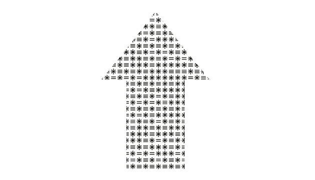Creative upward pointing arrow symbol constructed entirely from various text characters in an ASCII art style.