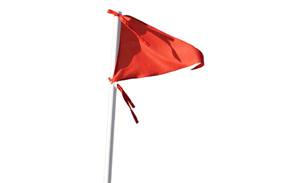 Red triangular flag on a white pole isolated on transparent background