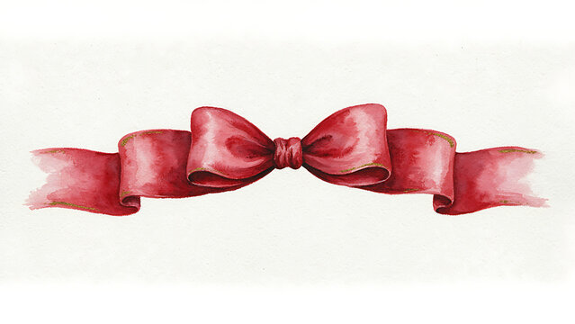 Symmetrical red watercolor satin banner ribbon with subtle gold accents perfect for wedding invitations and luxury product packaging headers created with generative ai.
