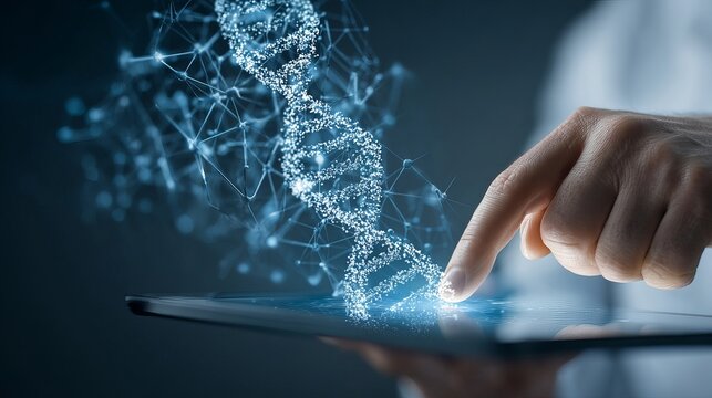 Doctor using tablet for digital healthcare, dna and medical technology