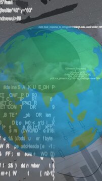 Spinning globe and data informations against financial data document 4k