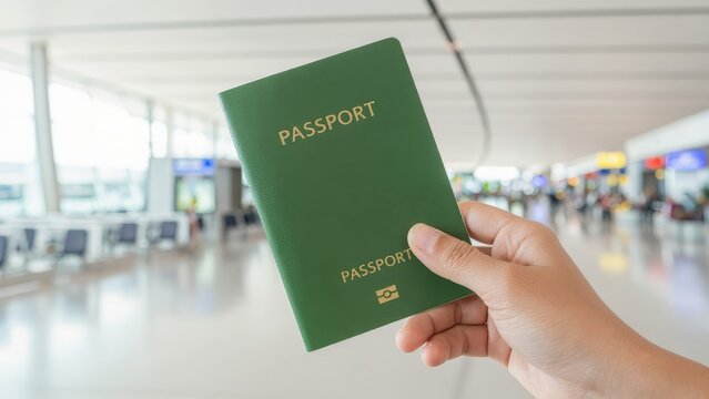 Handholding a Green Passport at an Airport Terminal Ready to Travel