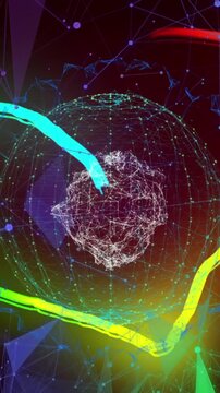 3D sphere with a multicoloured heart and shapes on a black background.