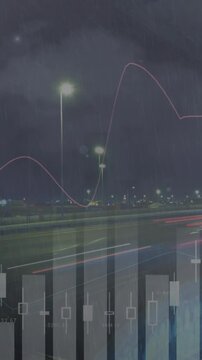 Animation of statistics and lines recording over cityscape