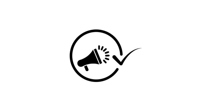Megaphone Icon with Checkmark Line Art Animation Loop for Digital Marketing, Announcement, Promotion, Broadcast, and Advertising Concept