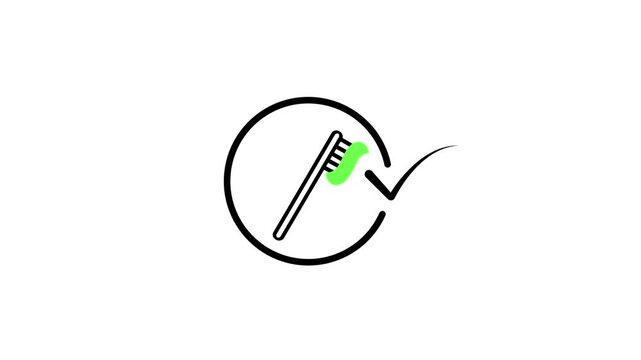 Toothbrush and Toothpaste Icon with Checkmark Line Art Animation Loop for Dental Care, Oral Hygiene, Health Verification, and Routine Concept