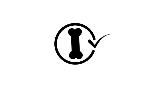 Dog Bone Pet Care Icon with Checkmark Line Art Animation Loop for Animal Health Verification, Pet Food Quality, Veterinary Approval, and Dog Care