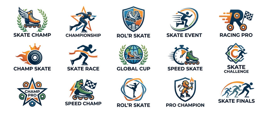 Set of Roller Skating and Speed Skate Competition Logos