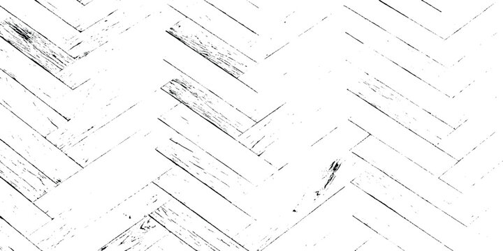 Black and white herringbone wood plank pattern, distressed grunge  texture