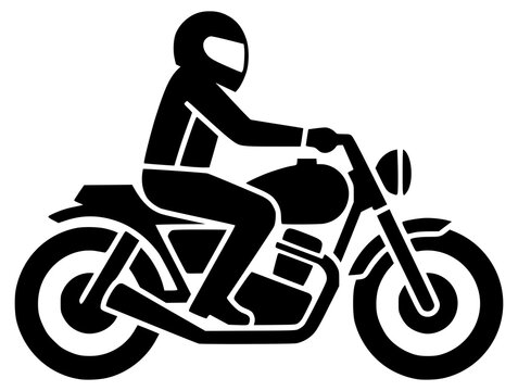 Minimalist black and white biker on classic chopper for branding and ads