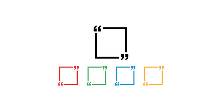 Colorful square quote box border set with quotation marks for testimonials and citations.