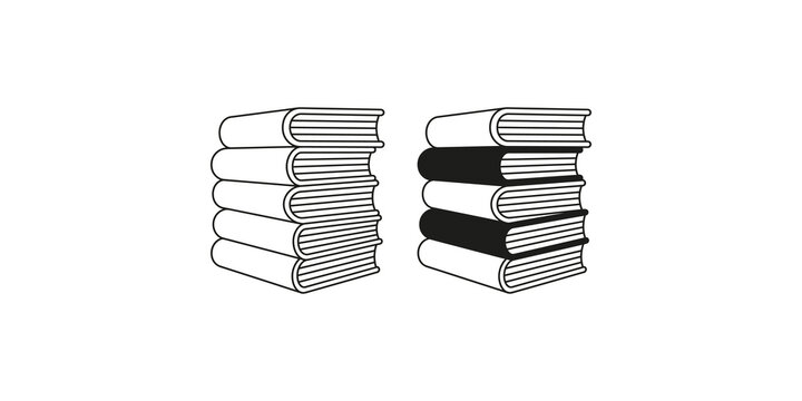 Stack of books icons in linear and solid contrast styles for library and school design.