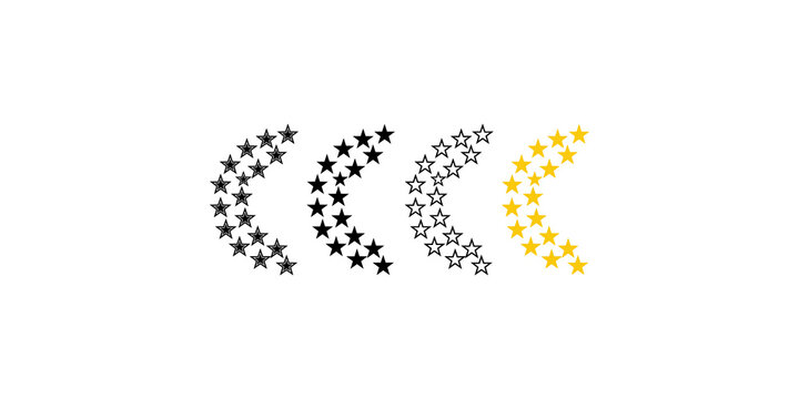 Decorative crescent moon shapes with multiple stars for celestial graphic design.