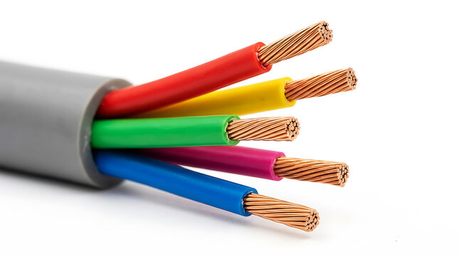 Stripped multicolored electrical cable with copper wires