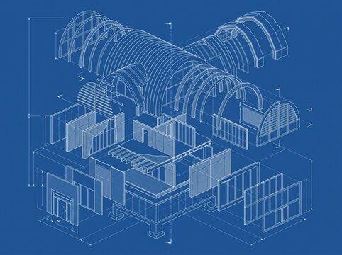 Architectural Blueprint of Modern Prefabricated Building Construction.