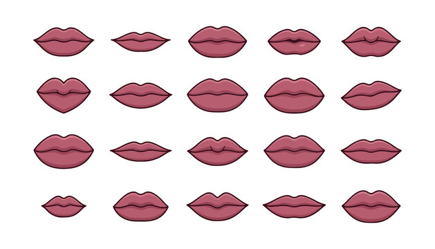 Lip Illustrations Vector Bundle with Various Shapes and Expressions. Cartoon Style Design Elements for Graphic Resources