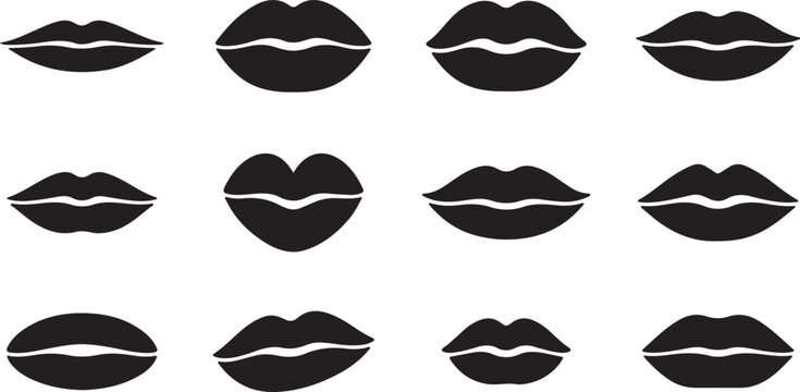 Black Lip Silhouettes Set with Varied Shapes and Expressions. Vector Illustration Design for Graphic Resources