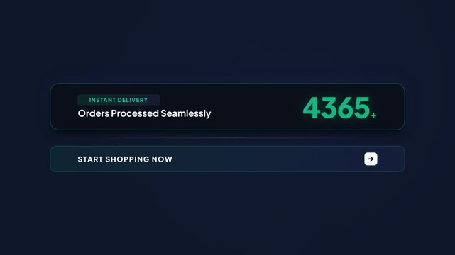 Dynamic animated graphic showcasing a shopping bag icon and increasing order count, representing e-commerce growth and seamless online transactions, symbolizing efficiency and digital commerce success
