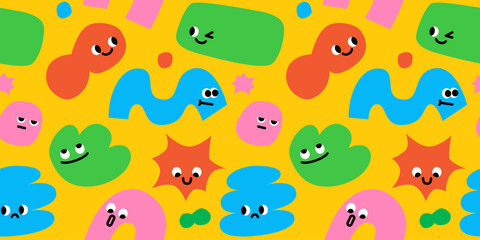 Obraz premium Kids playful seamless pattern with funny characters. Abstract funky background with cute childish stickers