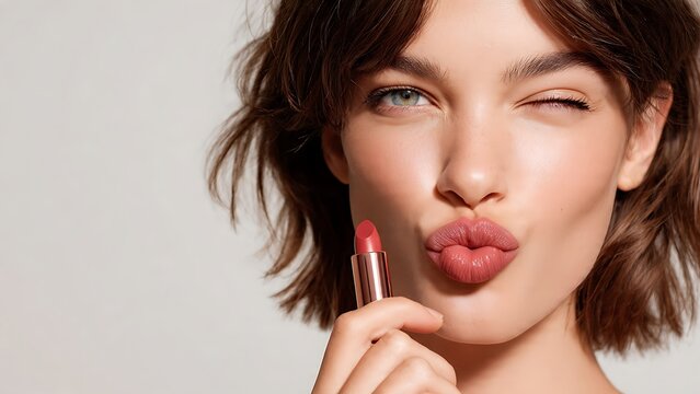young woman applying lip gloss