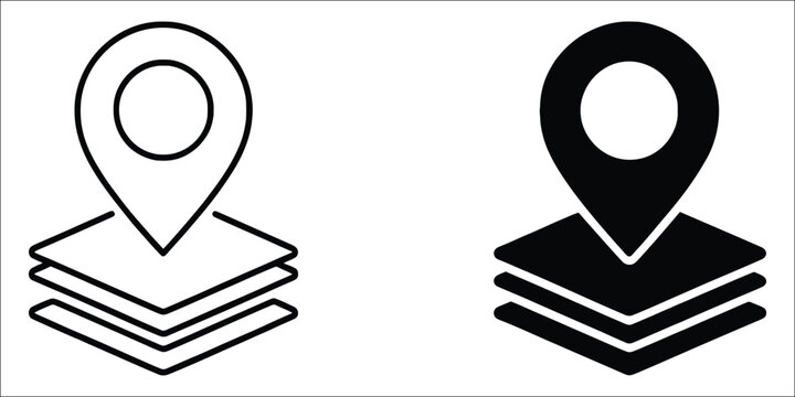 GIS icon displaying a map pin symbol for navigation, geographic information systems, location tracking, web platforms and mobile interfaces, vector illustration for mapping, geospatial analysis, route