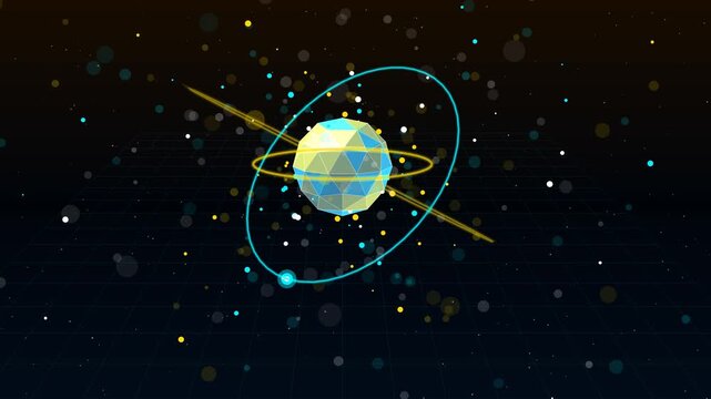 Quantum Core Reactor Solid Metallic Sphere with Gold Gyroscope Rings 4K Seamless Loop