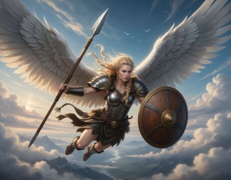 Valkyrie warrior flying