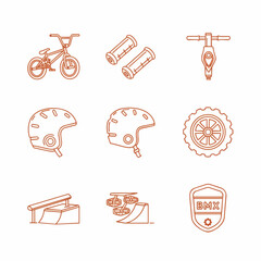 Fototapeta premium BMX bike and gear flat vector icons set