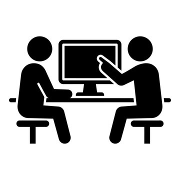 Business meeting collaboration flat icon with computer