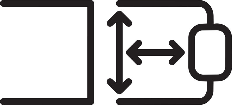 Black and white line showing a rectangular shape with vertical and horizontal double-headed arrows