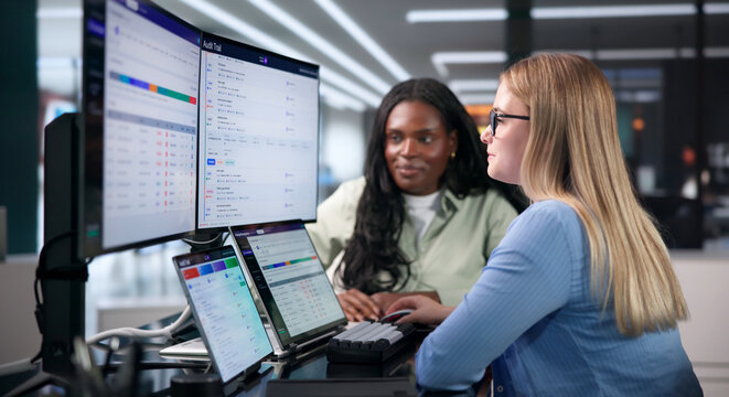 Audit Manager Reviews System Logs On Laptop