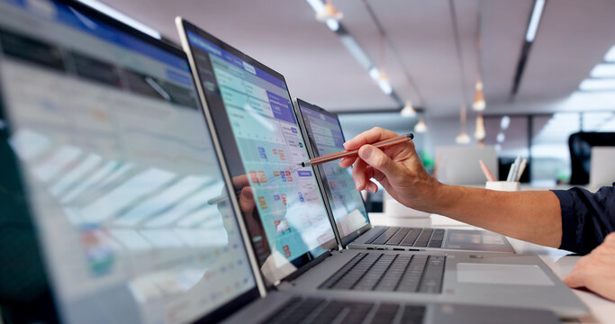 Mature Woman Analyzes Safety Data On Laptop