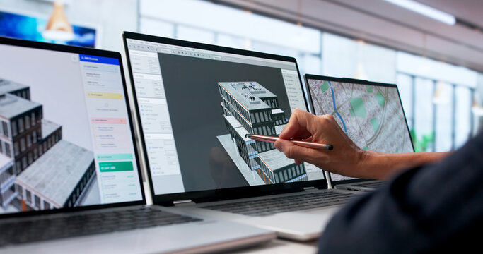 Mature Woman Studies Virtual 3D Building Model
